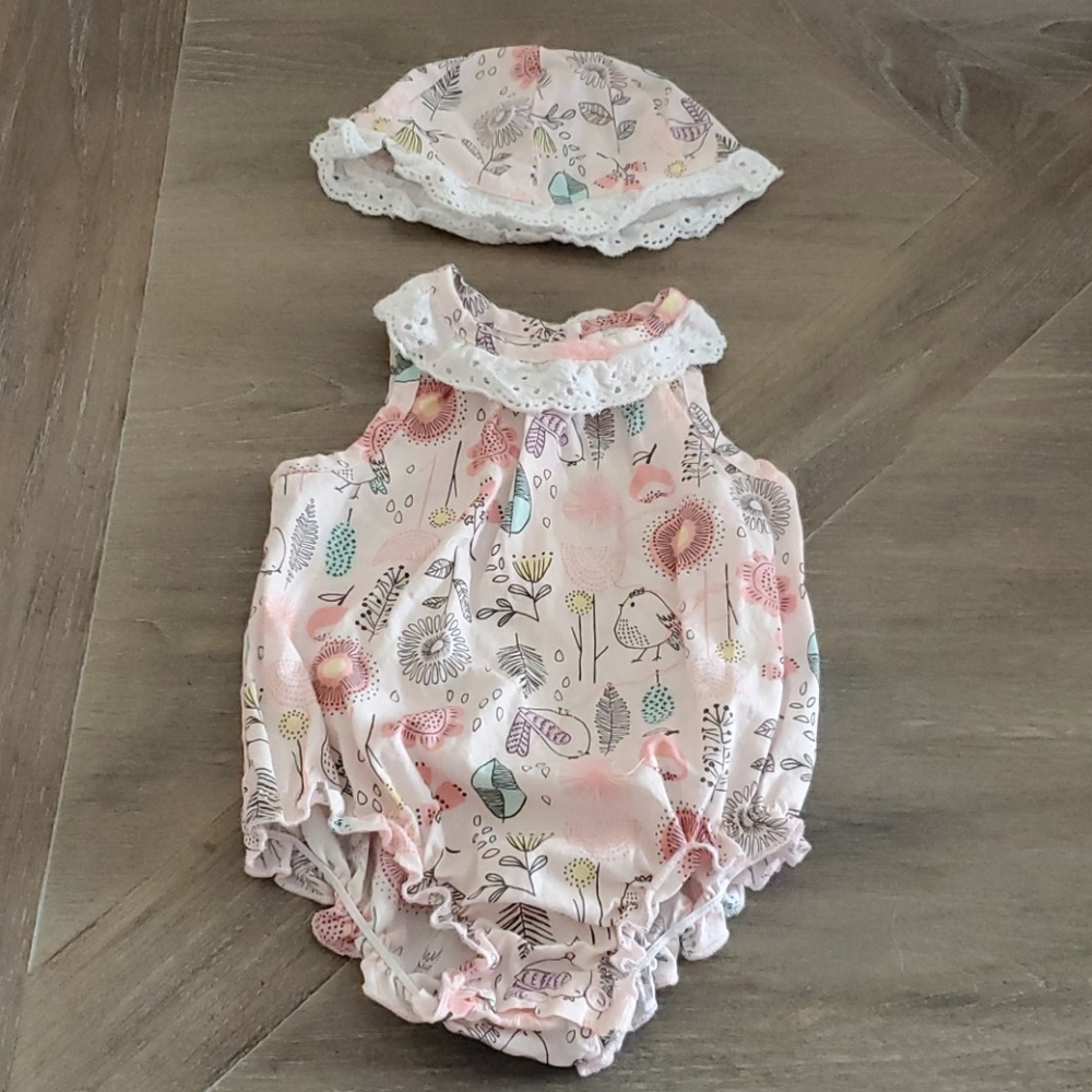 Baby girl onsie and hat pink summer set